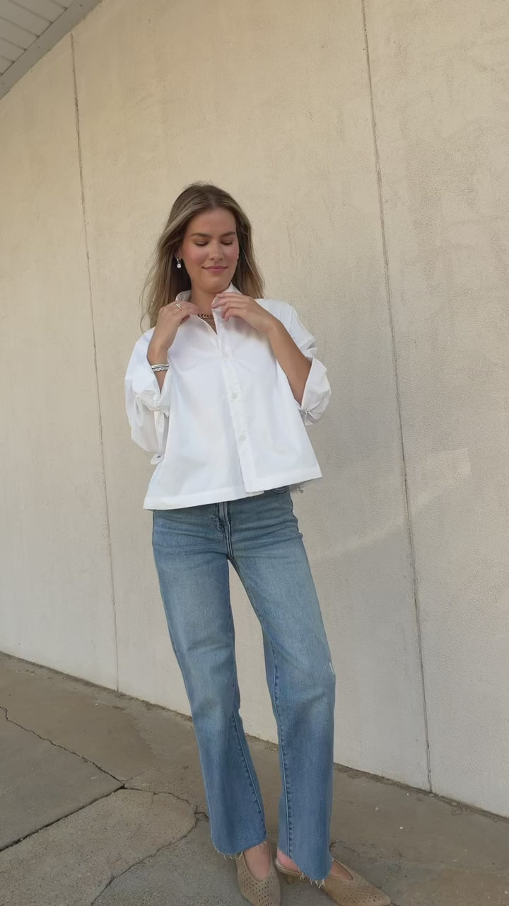 ELLE GREY | DRAWSTRING HEM BUTTON-UP SHIRT
